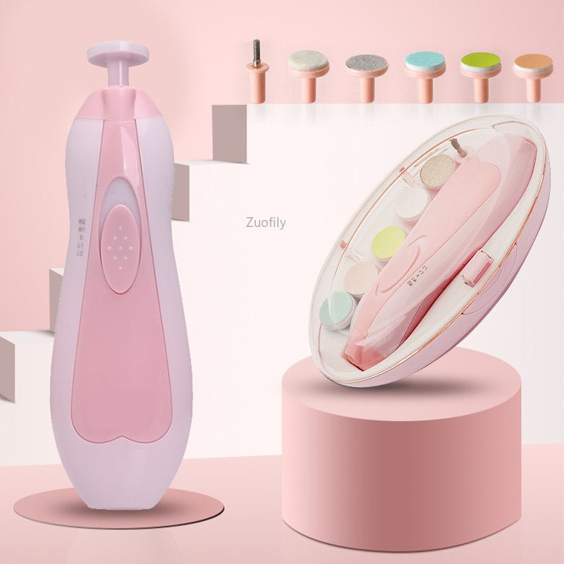 Electric Baby Nail Trimmer with LED Light – 6 Interchangeable Filing Heads, Adjustable Speed & Quiet Motor | Gentle Baby Nail Care Kit