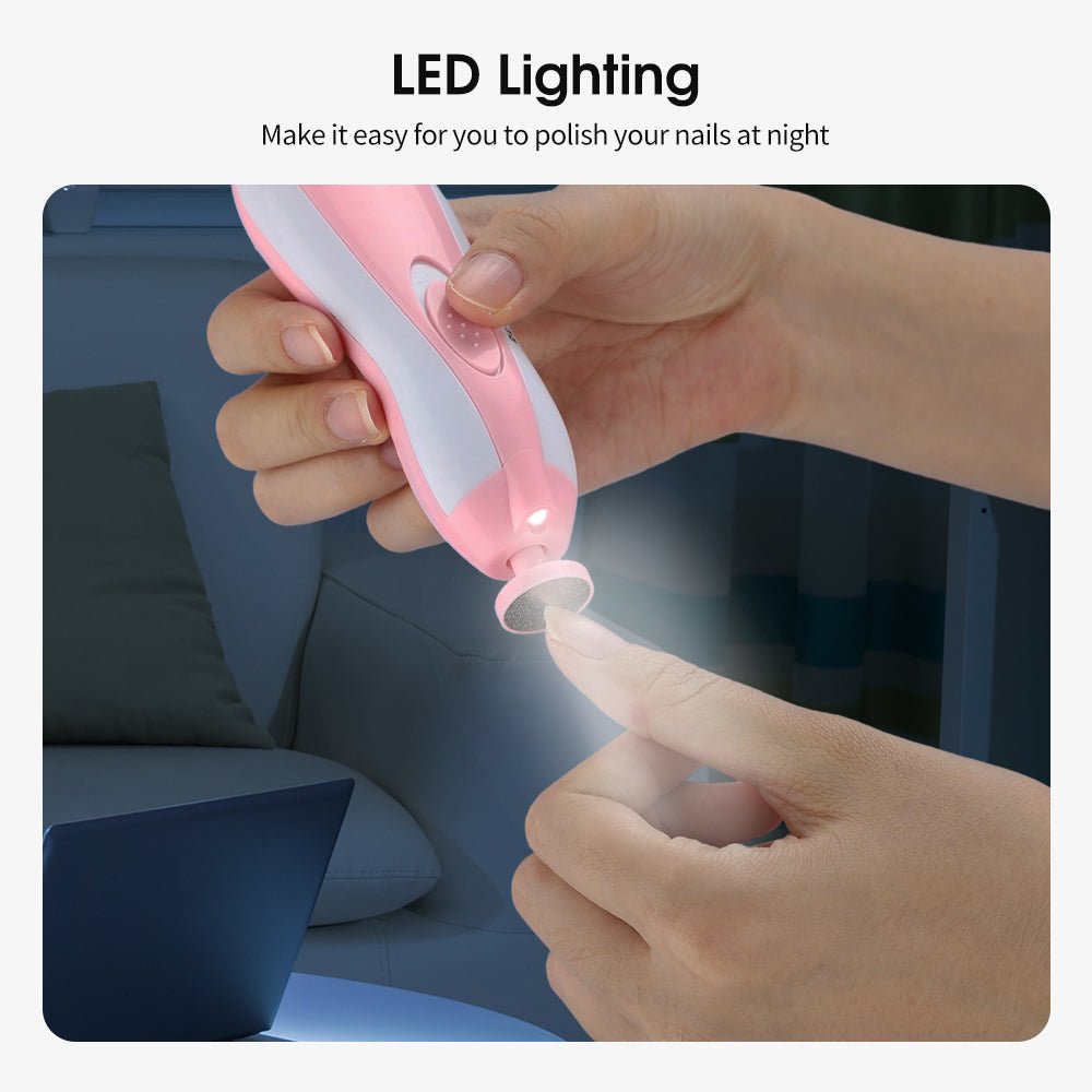 Electric Baby Nail Trimmer with LED Light – 6 Interchangeable Filing Heads, Adjustable Speed & Quiet Motor | Gentle Baby Nail Care Kit