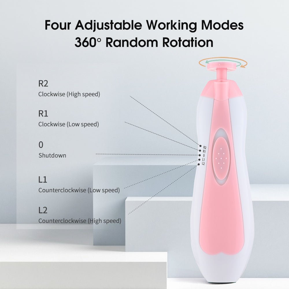 Electric Baby Nail Trimmer with LED Light – 6 Interchangeable Filing Heads, Adjustable Speed & Quiet Motor | Gentle Baby Nail Care Kit