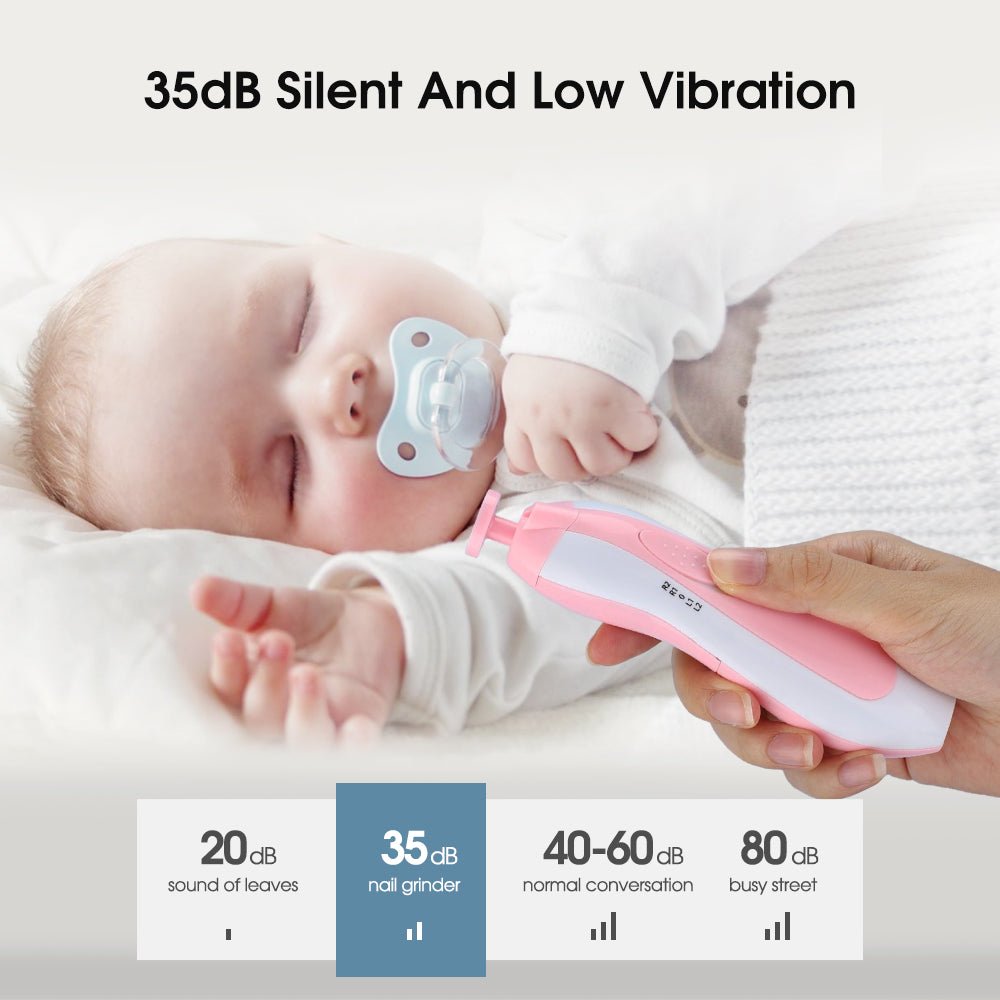Electric Baby Nail Trimmer with LED Light – 6 Interchangeable Filing Heads, Adjustable Speed & Quiet Motor | Gentle Baby Nail Care Kit