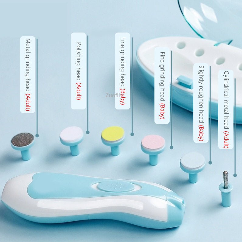 Electric Baby Nail Trimmer with LED Light – 6 Interchangeable Filing Heads, Adjustable Speed & Quiet Motor | Gentle Baby Nail Care Kit