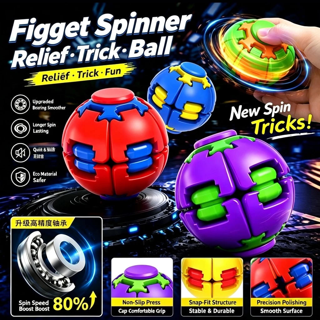 3D Press-to-Spin Fidget Ball – Stress Relief Toy (Buy 1 Get 1 FREE)