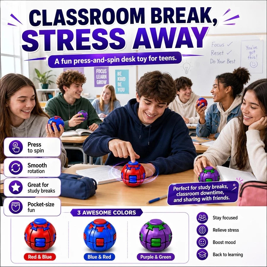 3D Press-to-Spin Fidget Ball – Stress Relief Toy (Buy 1 Get 1 FREE)